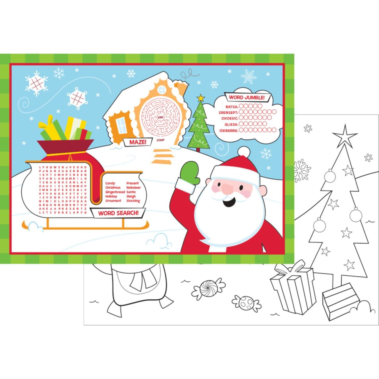 Party Central Disposable Paper Christmas Activity Rectangular Placemats - 14.25" - Club Pack of 96